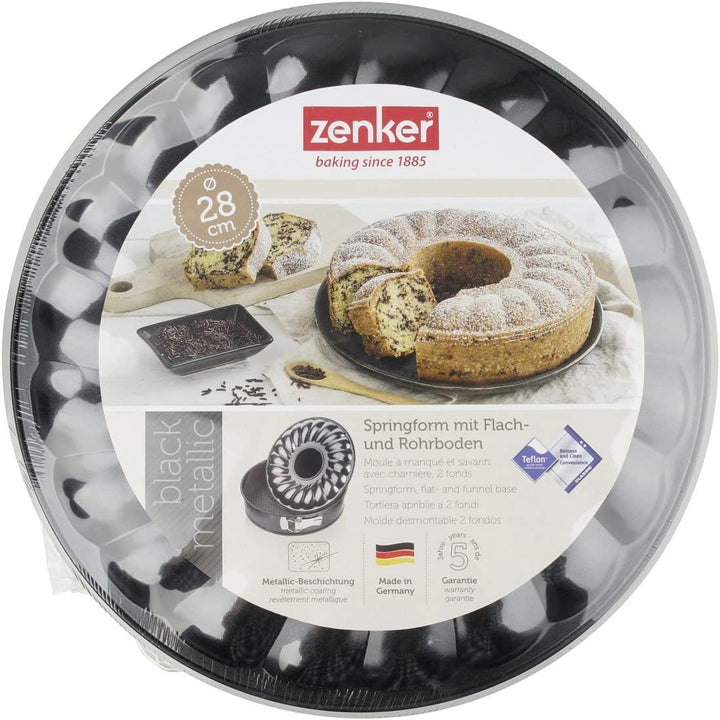 Zenker Springform mit Flach- und Rohrboden Ø 28 cm BLACK METALLIC, Backform mit Antihaftbeschichtung