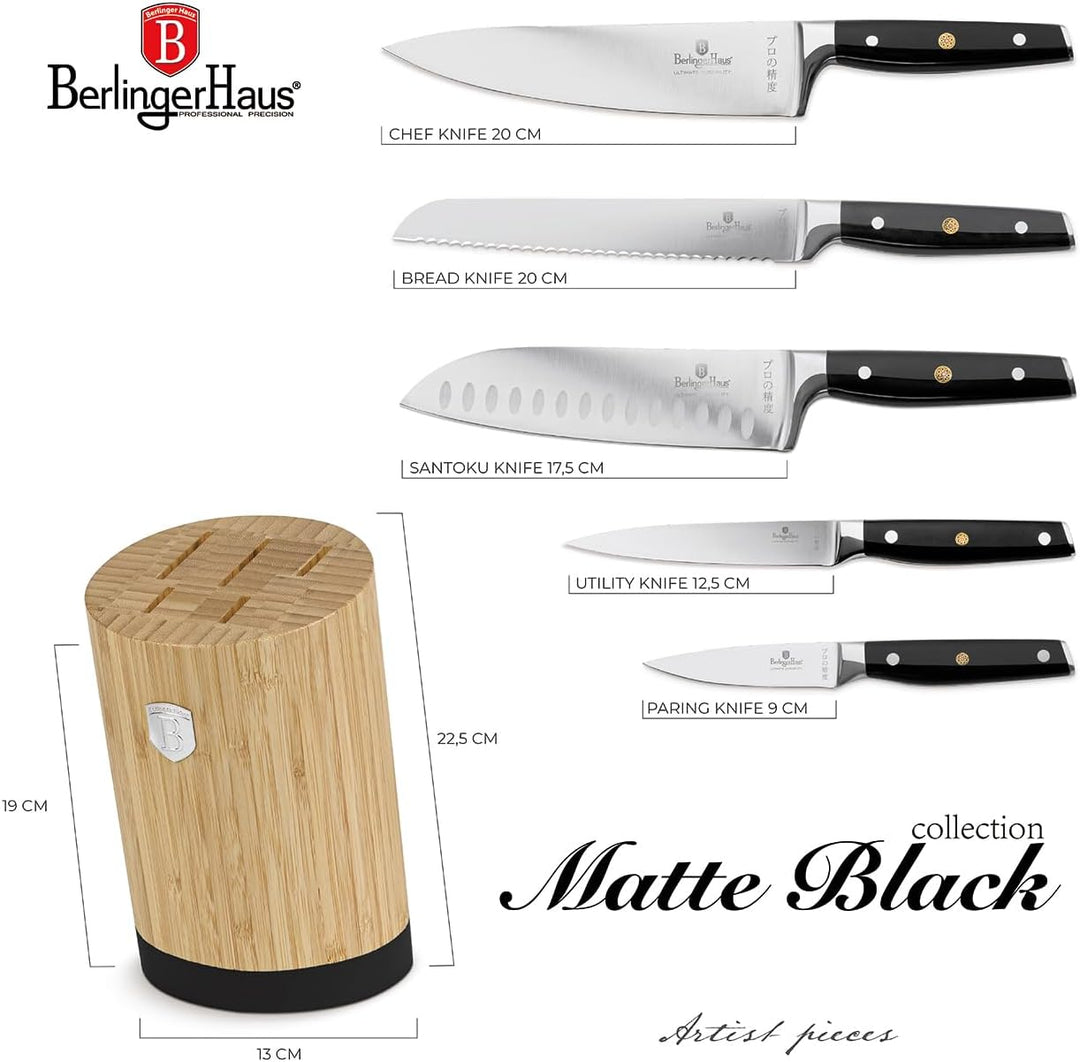 Berlinger Haus Messerset mit Ständer BAMBOO 6-tlg. Black Silver Collection BH-3136