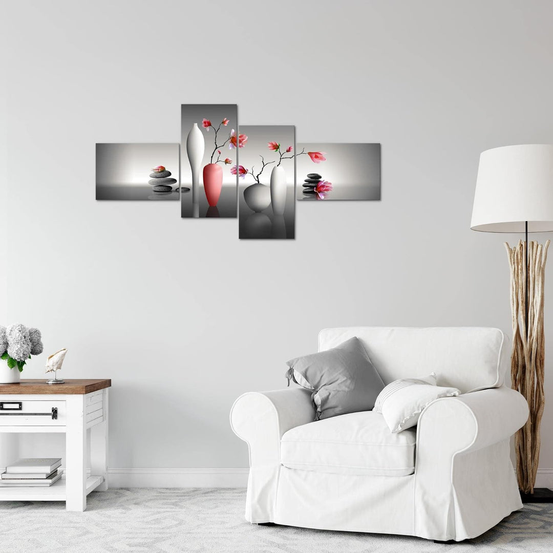 Runa Art Bild Modern Blumen Magnolien - Made in Germany - Wandbilder Spa Rot Grau 4 Teilig 036542b 1