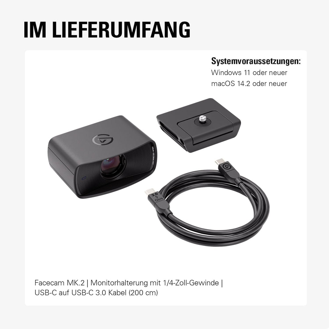 Elgato Facecam MK.2 – Erstklassige Full-HD-Webcam für Streaming, Gaming, Videokonferenzen, Aufnahme,