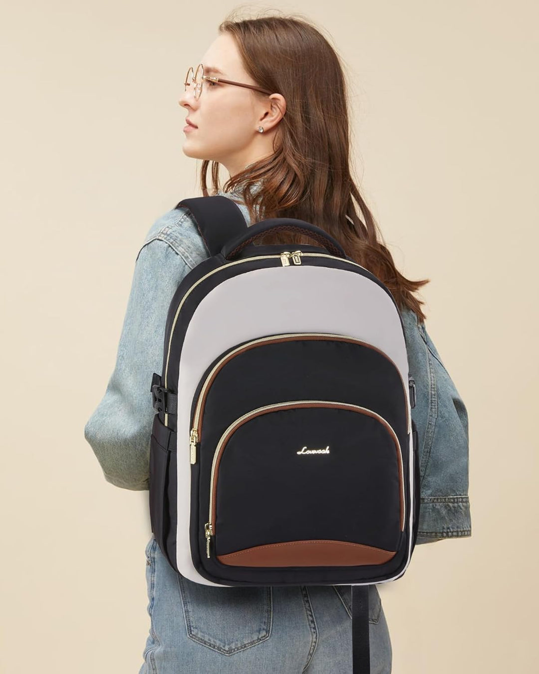 LOVEVOOK Rucksack Damen, 15,6 Zoll Laptop Schulrucksack Wasserdicht, Schultasche Teenager Backpack W