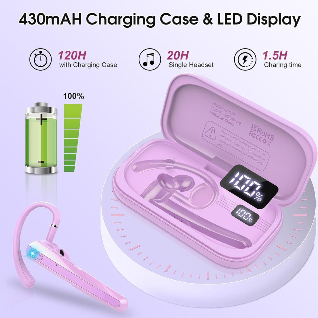 V5.3 Bluetooth Headset, Headset Kabellos Freisprech mit ENC Dual Geräuschunterdrückung Mic, 120 Std