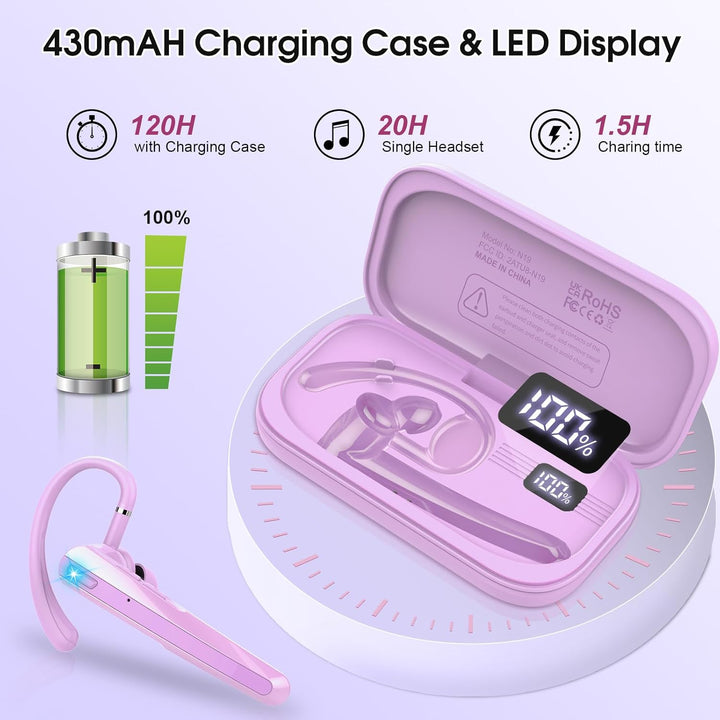 V5.3 Bluetooth Headset, Headset Kabellos Freisprech mit ENC Dual Geräuschunterdrückung Mic, 120 Std