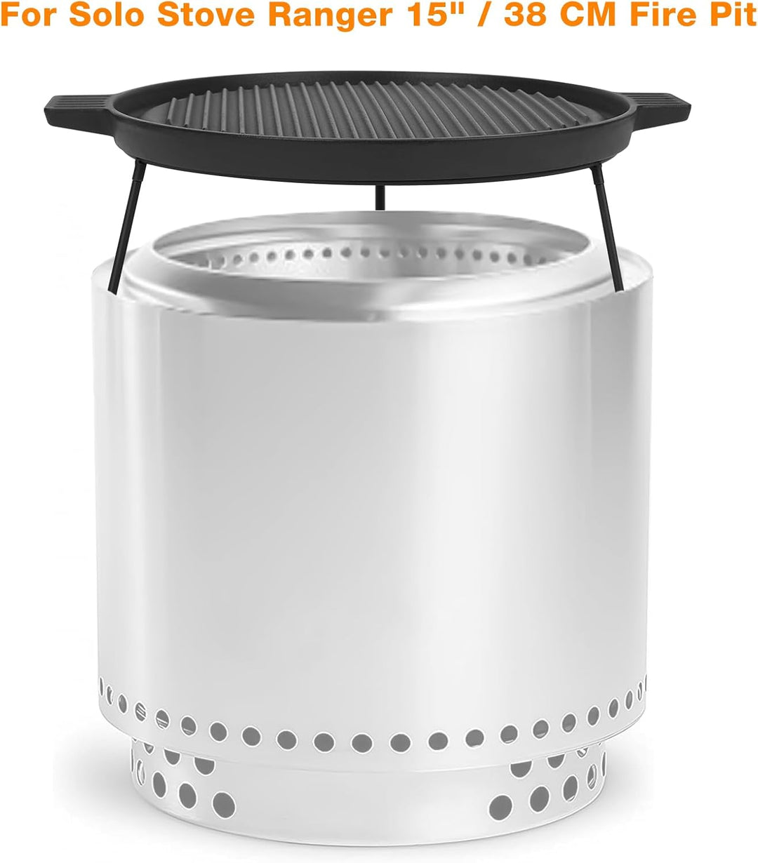 Onlyfire Gusseisen Grillplatte mit Abnehmbaren Füssen, BBQ Griddleplatte für Solo Stove 15" Ranger F
