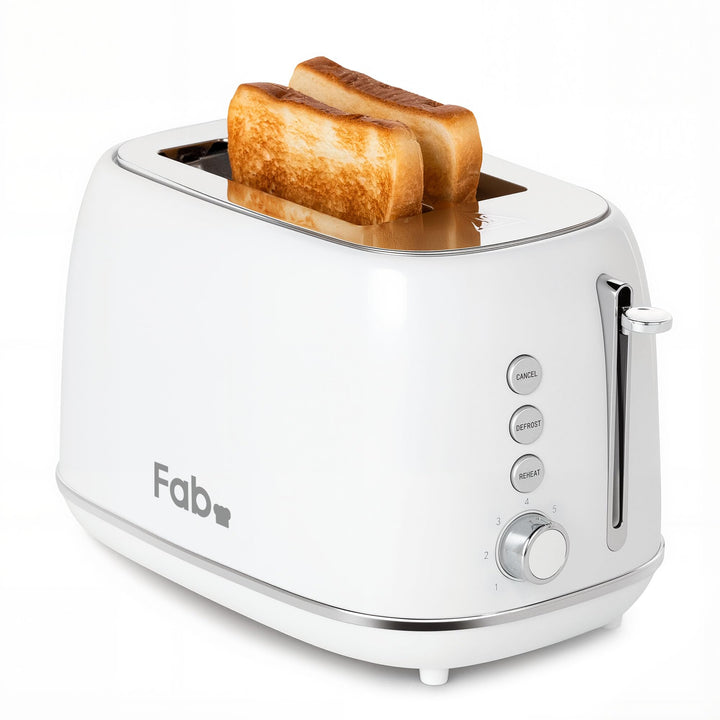 Fab by Kitchen in the box Toaster 2 Scheiben, Retro Toaster aus Edelstahl mit breiten Schlitzen und