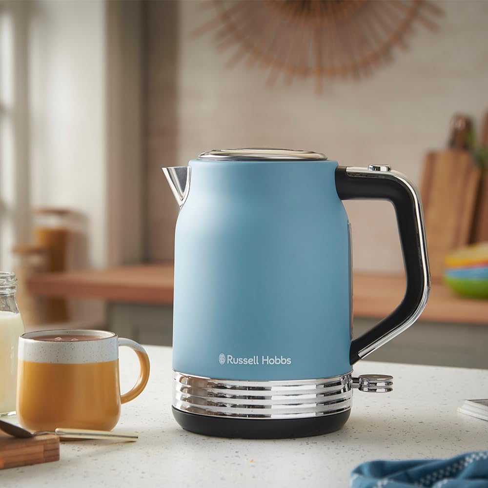 Russell Hobbs Wasserkocher [1,7L, 2400W] Hanley Retro Blau (Edelstahl, Vintage Design, Perfect Pour