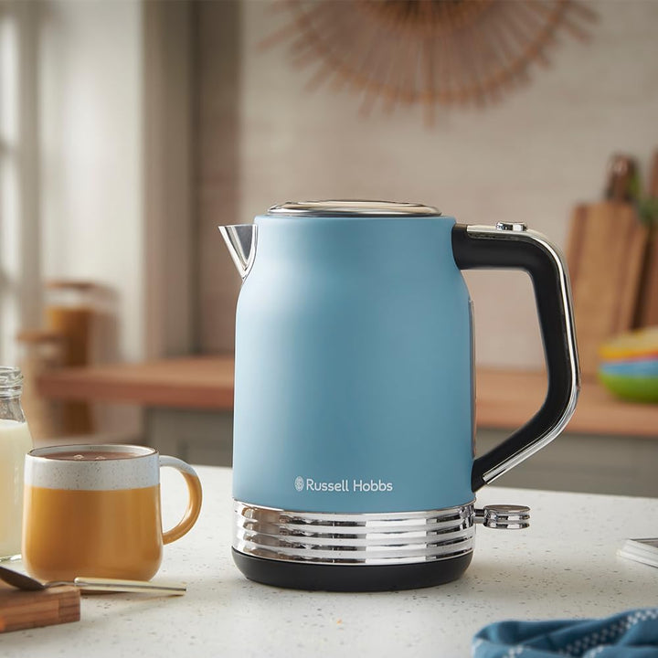 Russell Hobbs Wasserkocher [1,7L, 2400W] Hanley Retro Blau (Edelstahl, Vintage Design, Perfect Pour