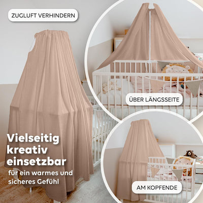 lilimaus Betthimmel Babybett [Beigerosa] - Himmel Babybett aus 100% Baumwolle Musselin Handmade - Be