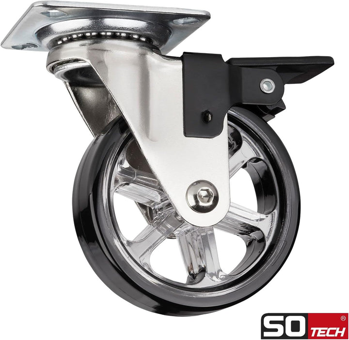 SOTECH 4 Stück Design Lenkrollen SHIFT Rollen-Ø 75 mm schwarz mit Feststellfunktion, belastbar bis 1