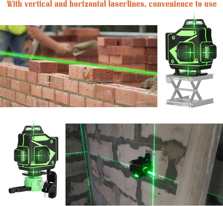 Kreuzlinienlaser, 4x360° Selbstnivellierender Grüner Laser-Wasserwaage, 4D-Rotationslaser mit 16 Lin