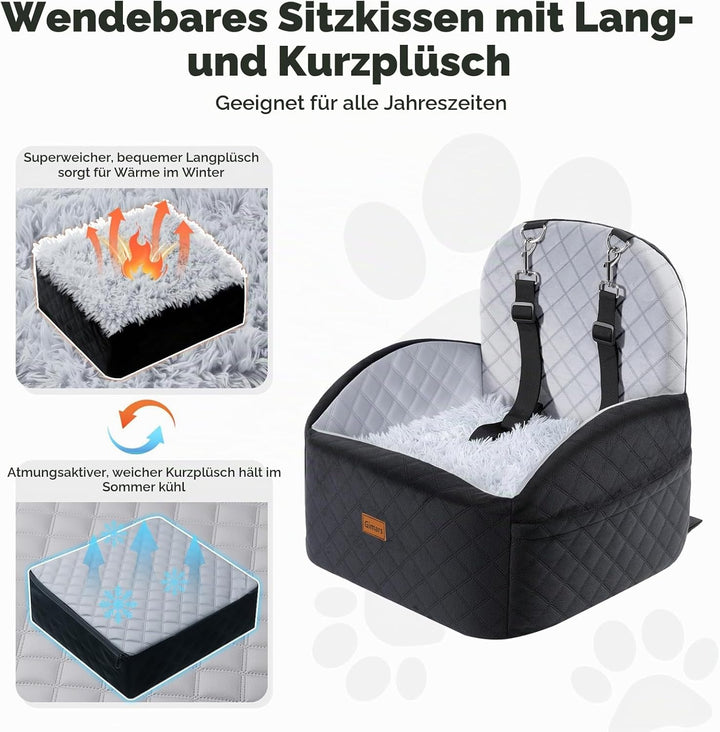 Gimars Wende-Hunde Autositz Mit Lang-/Kurzplüsch Sitzkissen Für Kleine/Mittlere Hunde Bis 16kg, Abne