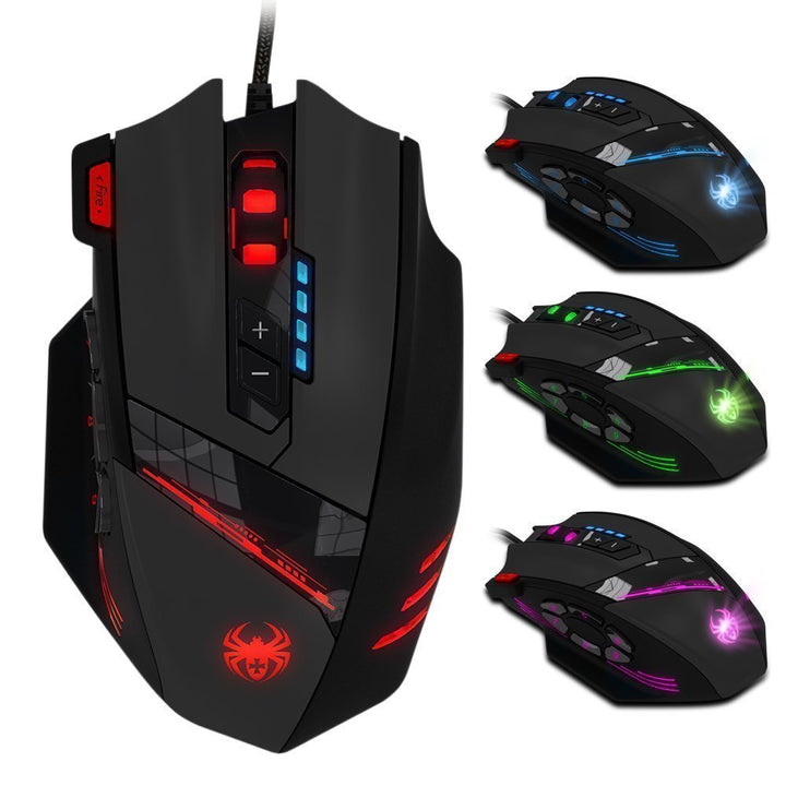 zelotes Gaming Maus,4000DPI,12 programmierbare Tasten,8 Gewichtsblöcke,Ergonomische Design,RGB Gamer