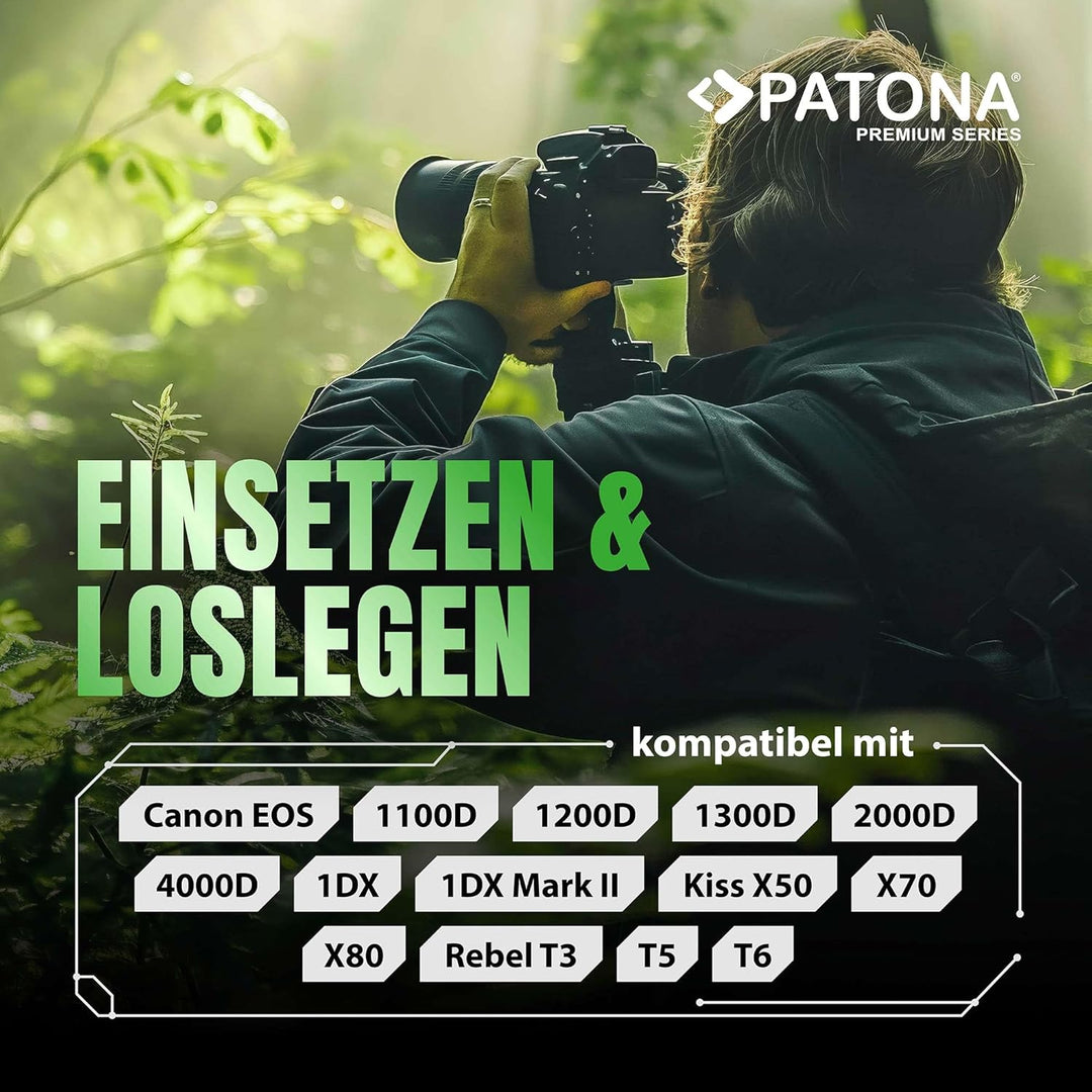 PATONA LP-E10 Premium Akku 1020mAh Ersatzakku kompatibel mit Canon EOS 1100D 1200D 1300D 2000D 4000D