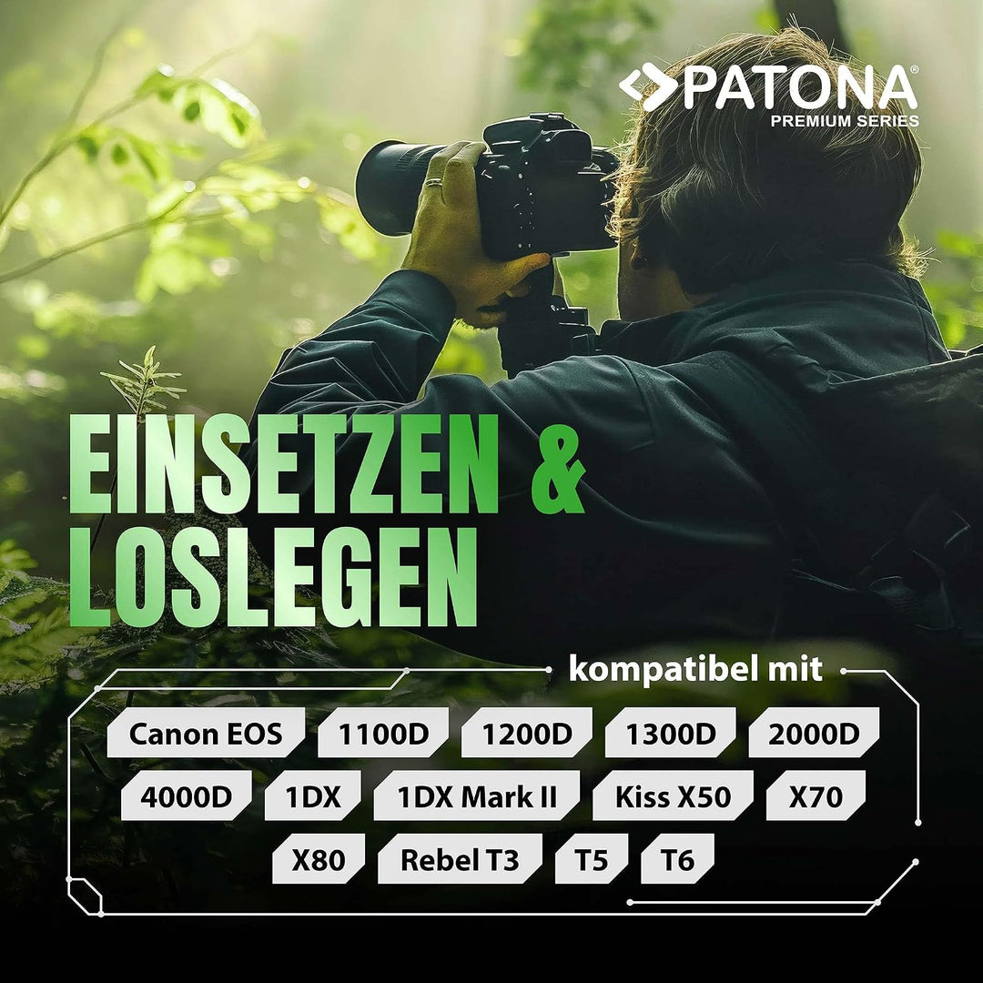PATONA 2X Premium Akku LP-E10 1020mAh Ersatz für Canon LPE10 LP E10 | Kompatibel mit EOS 1100D 1200D
