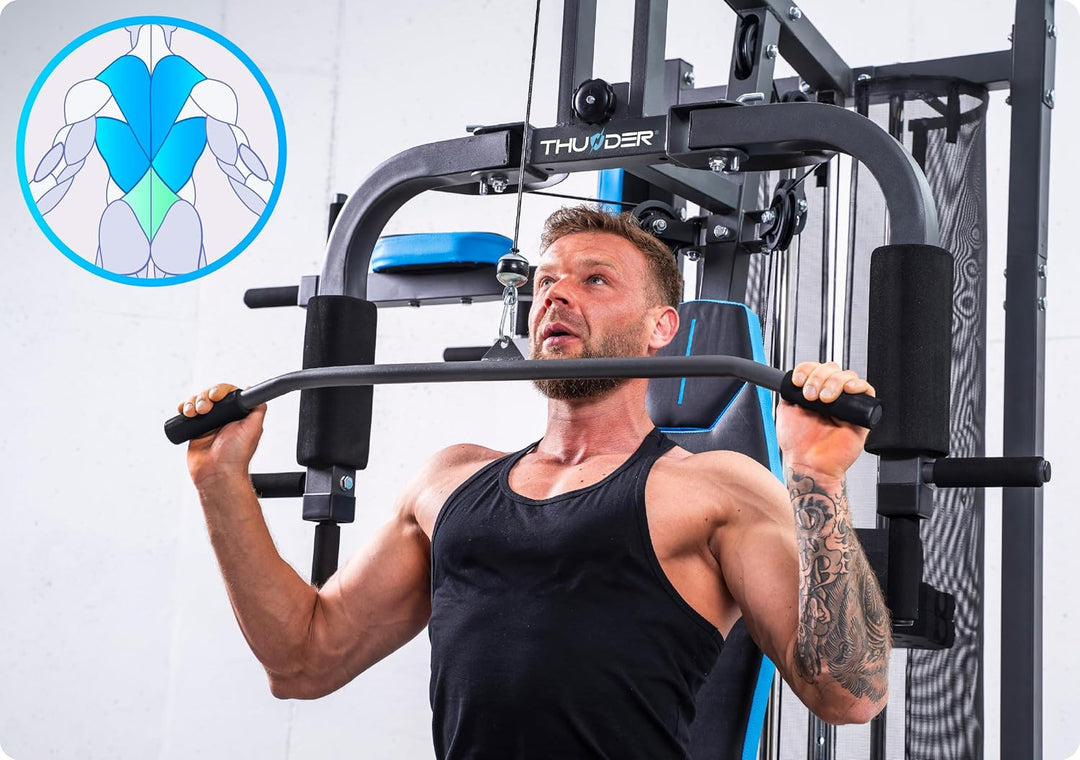 THUNDER Multifunktionale Kraftstation Home Gym Fitnessstation mit Kabelzug & Muskelaufbau Training P