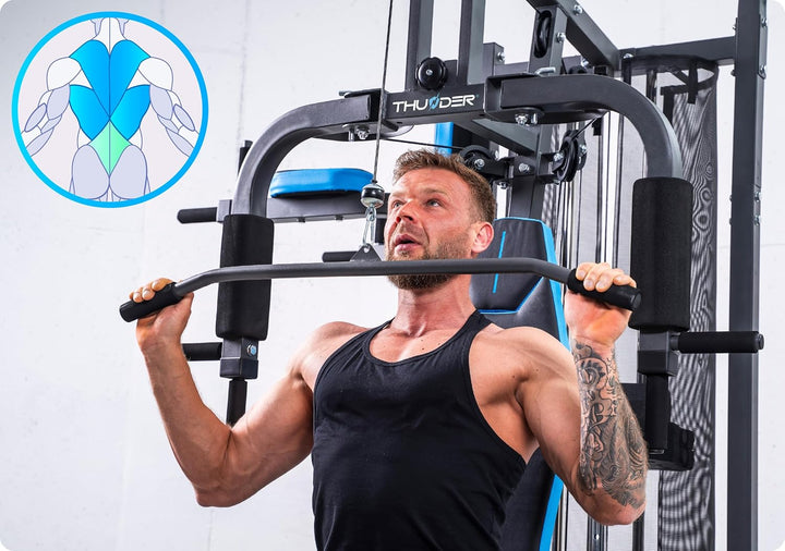 THUNDER Multifunktionale Kraftstation Home Gym Fitnessstation mit Kabelzug & Muskelaufbau Training P