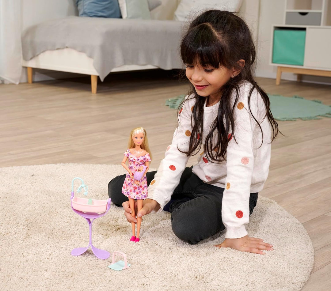 Simba 105733680 Steffi LOVE Puppe Hello Baby (29 cm) - schwangere Spielpuppe mit wachsendem Bauch, B