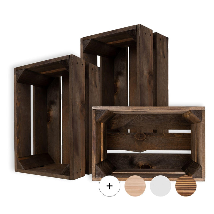 Creative Deco 3 x Kleine Holzkiste Wenge | 30 x 20 x 15 cm | Weinkisten Set Obstkiste Holz | Geschli