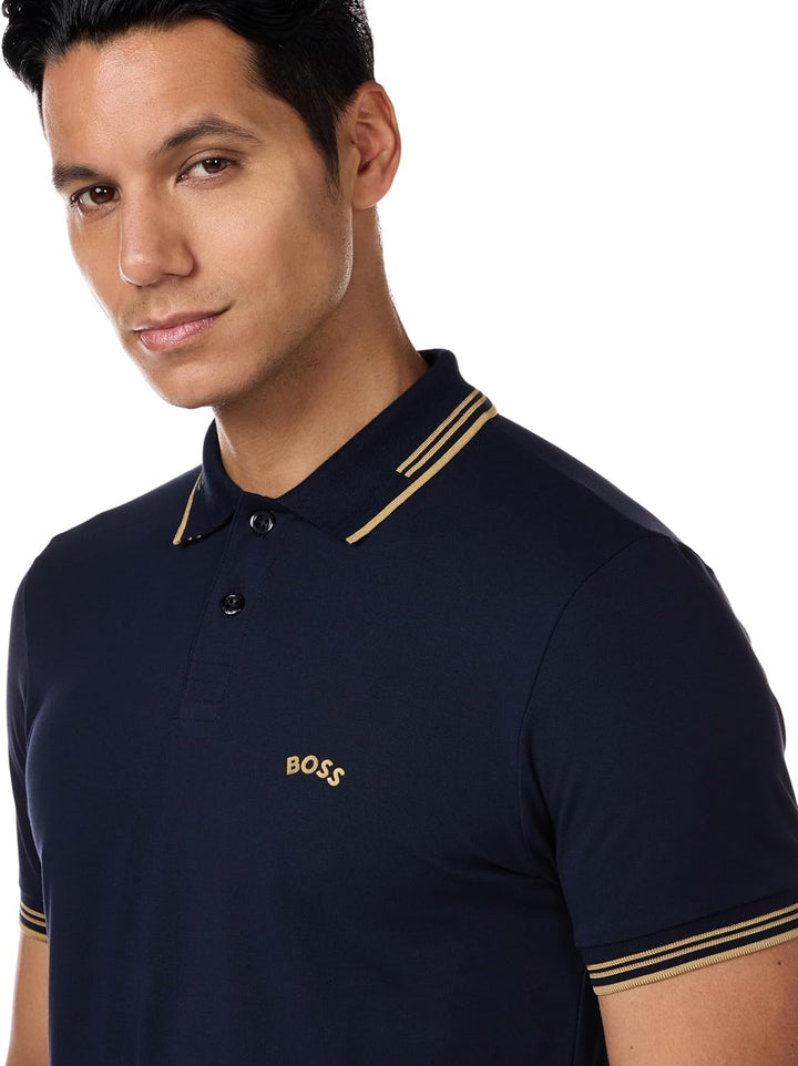 BOSS Herren Paul Curved Polo 3XL Dunkelblau/Gelb, 3XL Dunkelblau/Gelb