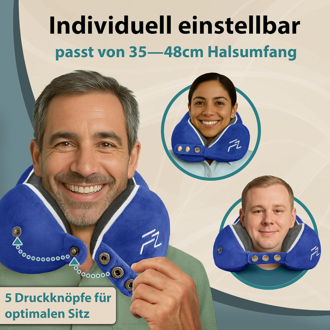 FLOWZOOM Comfy Nackenkissen Flugzeug & Auto - Einstellbares Memory Foam Reisekissen mit flexiblen Dr