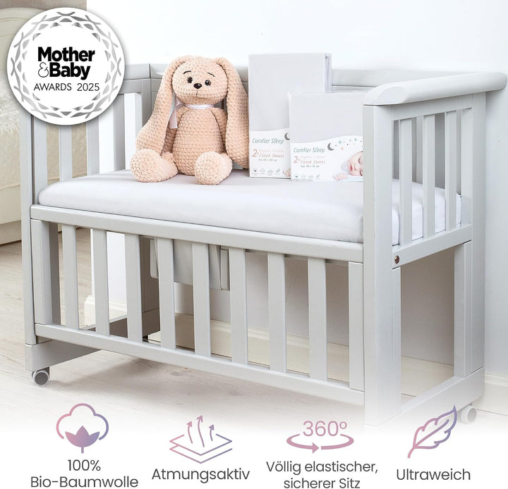 Spannbettlaken Kinderwagen 40x90 Aus 100% Bio-Baumwolle – Waschbar &amp; Ultraweich Grau 2er-Set Spannbe