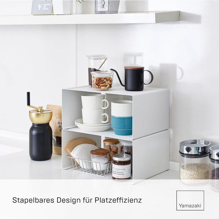 Yamazaki 3791 TOWER Stapelbares Küchenregal, weiss, Stahl, Minimalistisches Design, Weiss