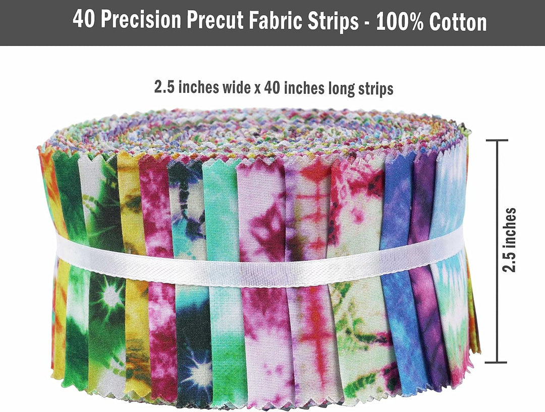 Soimoi 40 Stucke Krawattenfarbstoff Druck Baumwolle Vorgezogene Stoffe Fur Quilting Craft Strips 2.5