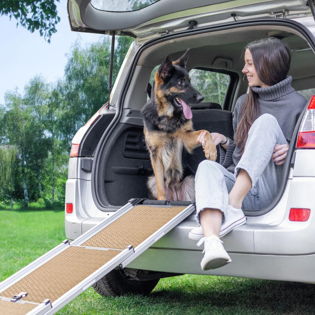 Hunderampe Auto Klappbar - Stabile und rutschfeste Hundeleiter Auto & SUV bis zu 90kg Belastbar - Te