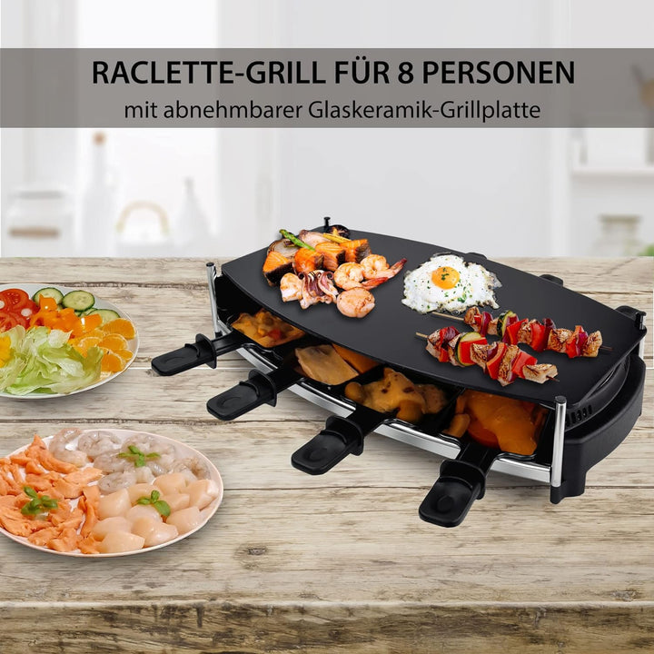 Syntrox Germany Raclette mit Glas-Keramik Grillplatte Design Glas für 8 Personen RAC-1000W-Wallis