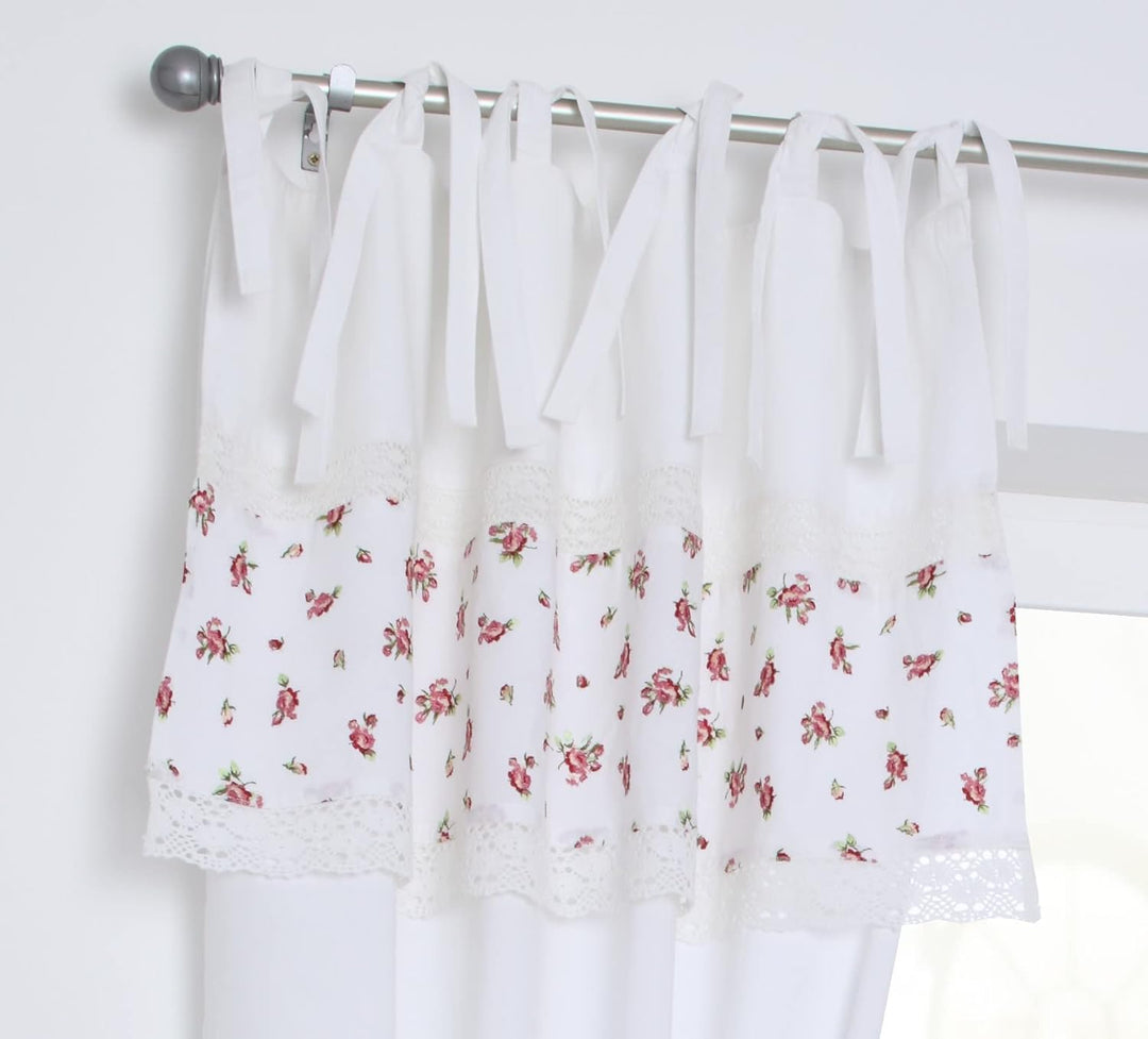 Kutti Vorhang Lavie Gardine Store weiss Blickdicht Landhaus Blumen Häkelspitze, mit Raffhalter, Höhe