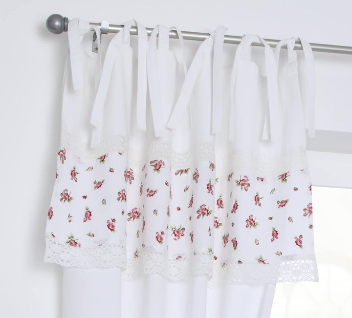 Kutti Vorhang Lavie Gardine Store weiss Blickdicht Landhaus Blumen Häkelspitze, mit Raffhalter, Höhe