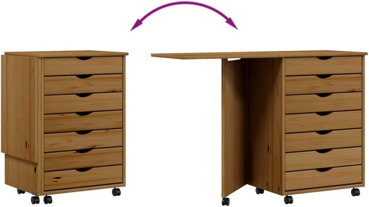 Mobiler Aktenschrank Lagerschrank mit Schreibtisch Beistellschrank mit Rollen für Wohnzimmer Schlafz