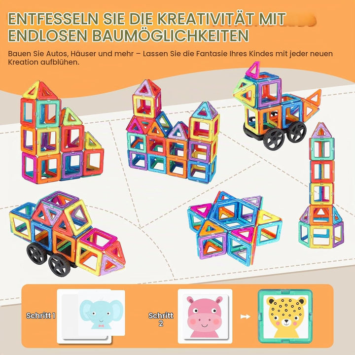 Magnetische Bausteine 63 Teile mini Magnetbausteine Magnete Kinder Magnetspielzeug Set für Kinder ab