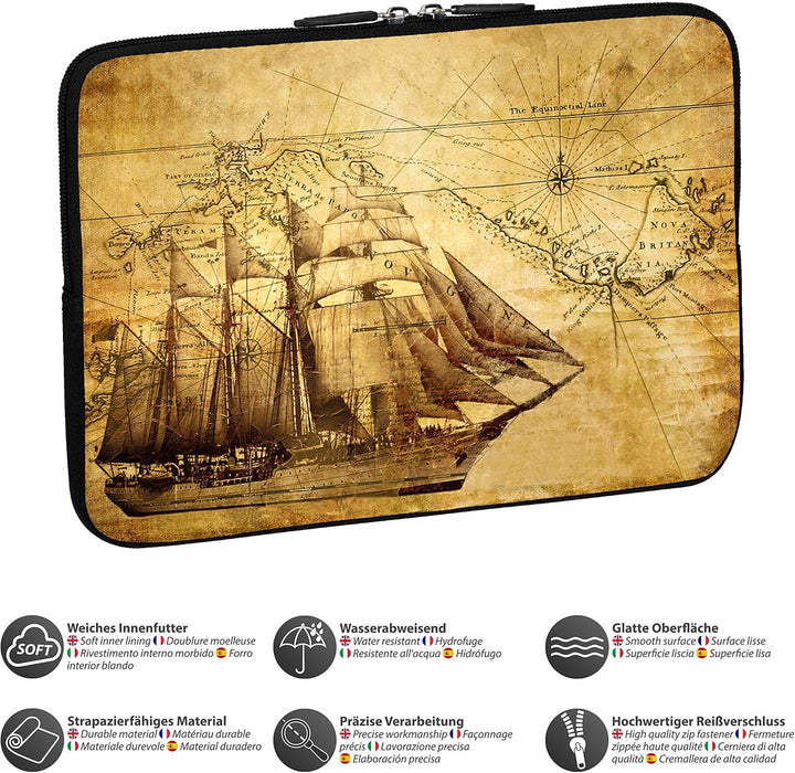 PEDEA Design Schutzhülle Notebook Tasche bis 13,3 Zoll (33,7cm) mit Design Mauspad, Sailing Ship