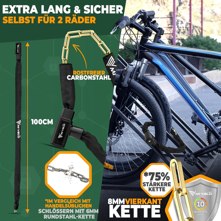 MIVELO Fahrradschloss Kettenschloss hohe Sicherheit 100cm lang I Fahrrad Schloss mit Schlüssel 8mm g