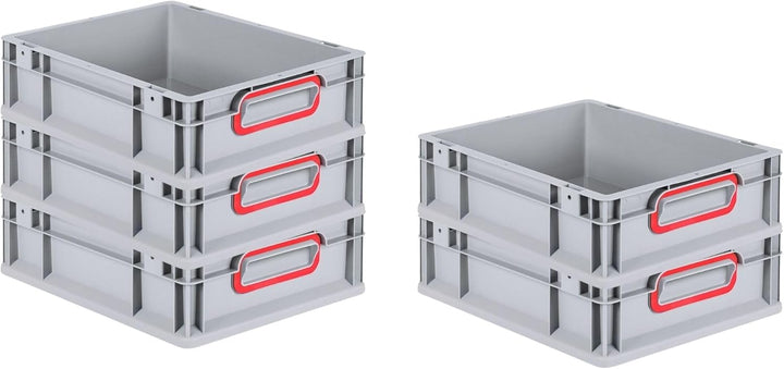SparSet 5x Eurobox NextGen Color | HxBxT 12x30x40cm | 11 Liter | Griffe rot geschlossen | Glatter Bo