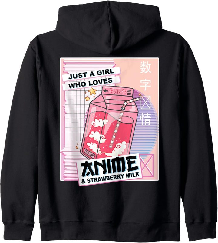 Kawaii Japan Anime & Erdbeermilch - Vaporwave Anime Mädchen Kapuzenjacke