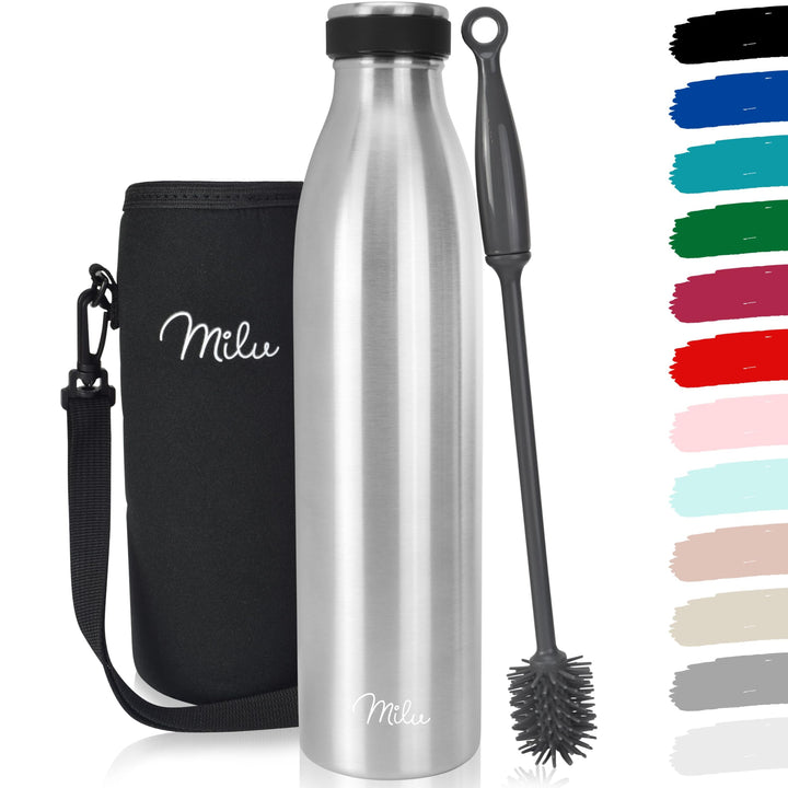 Milu Edelstahl Trinkflasche 500ml, 750ml, 1L, 1,5L – Thermosflasche, Isolierte Wasserflasche, Auslau