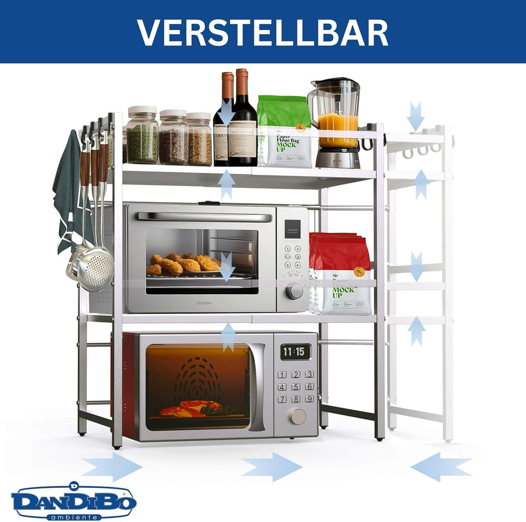 DanDiBo Verstellbares Küchenregal Edelstahl für Arbeitsplatte Stehend 3 Stufig 40-64 cm Regal Küche