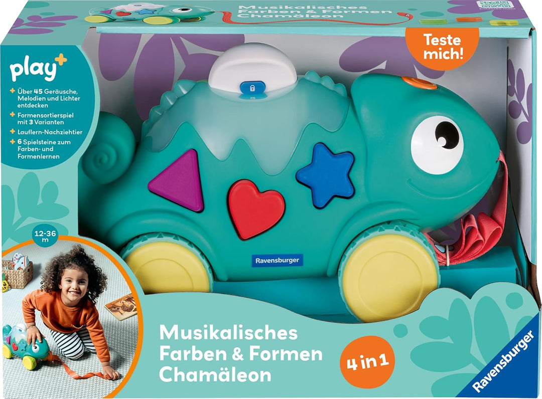 Ravensburger 4875 Play+ Musikalisches Formen und Farben Chamäleon, Farben- und Formensortierer, mit