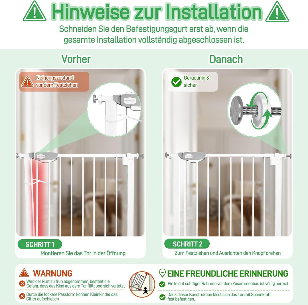XMTECH Weiss Treppengitter 95-105cm Breit, Ohne Bohren Türschutzgitter für Kinder, Auto-Close Safety