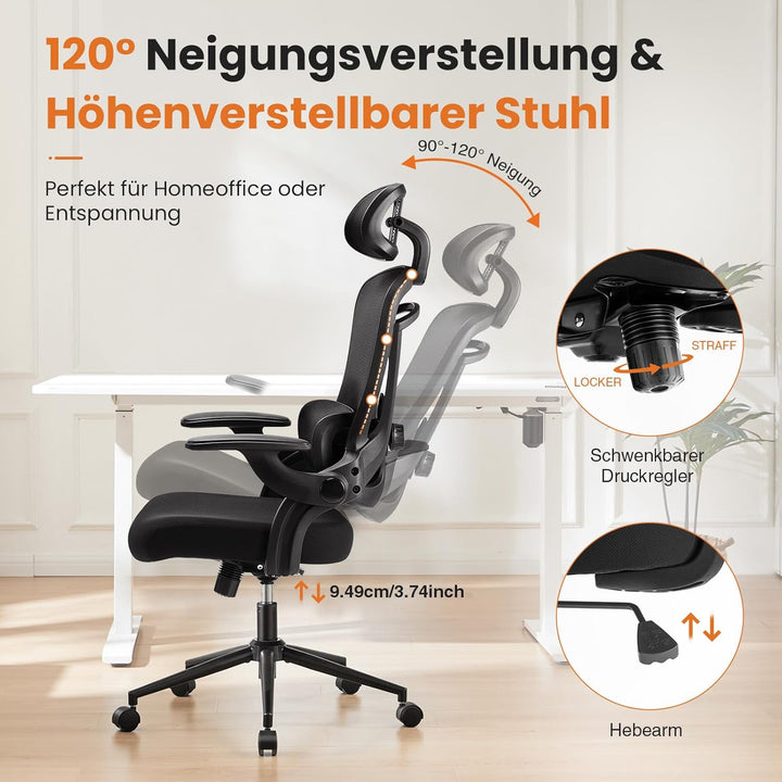Sweetcrispy Ergonomischer Bürostuhl, Schreibtischstuhl Ergonomisch, Atmungsaktiver Netzstuhl mit Ver