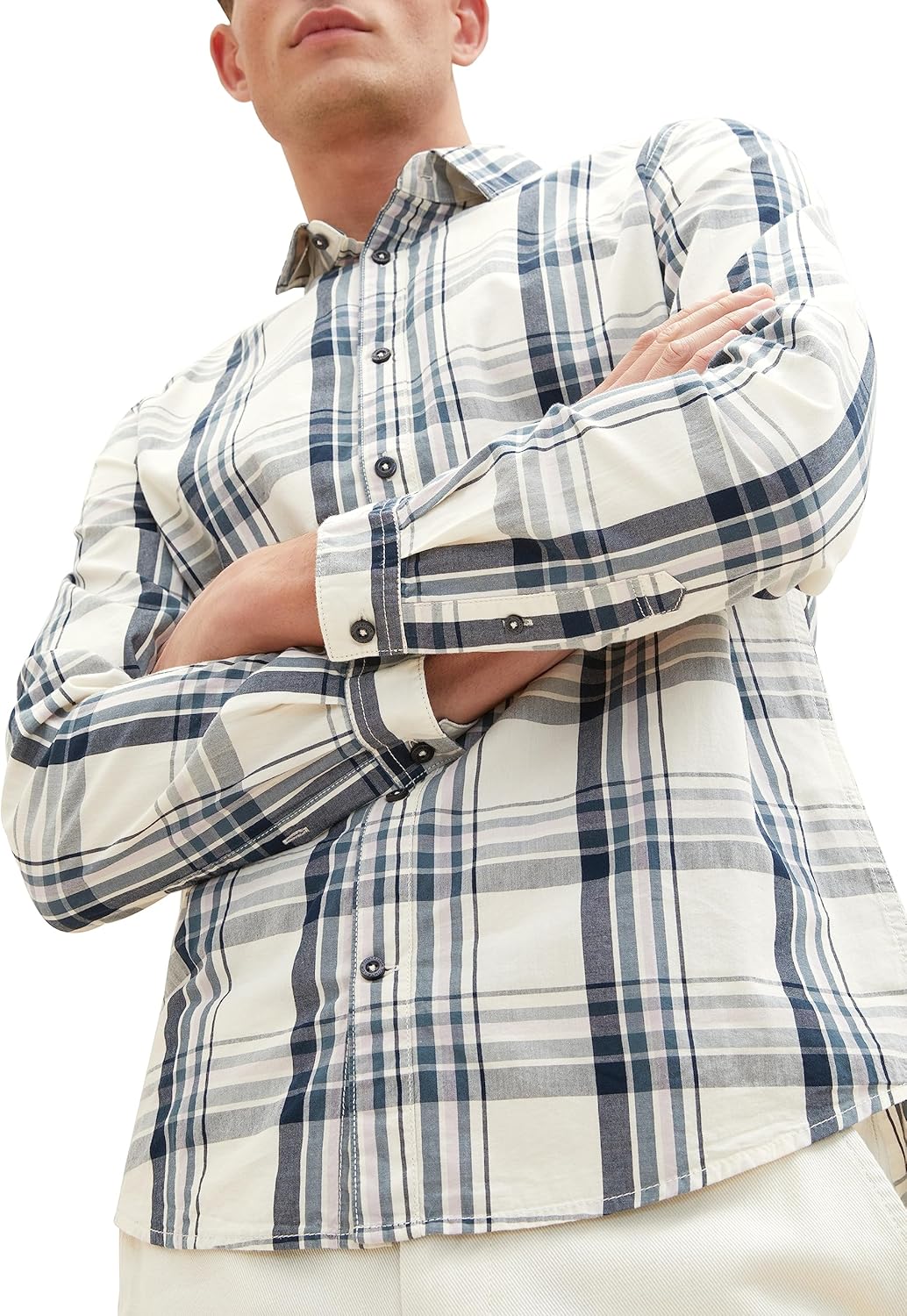 TOM TAILOR Herren Regular Fit Karo-Hemd aus Baumwolle L 32280 - Off White Teal Lilac Check, L 32280