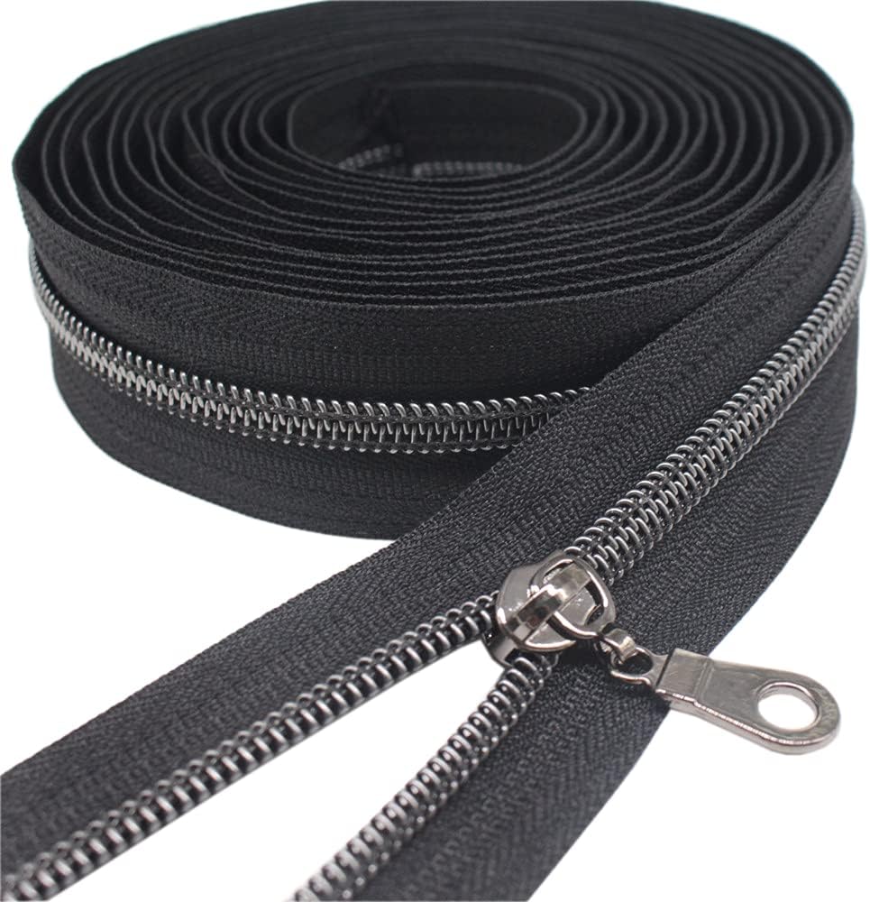 YaHoGa 9 m endlos Reissverschluss Meterware 6mm (Nickelschwarz Schwarz), Nickelschwarz Schwarz