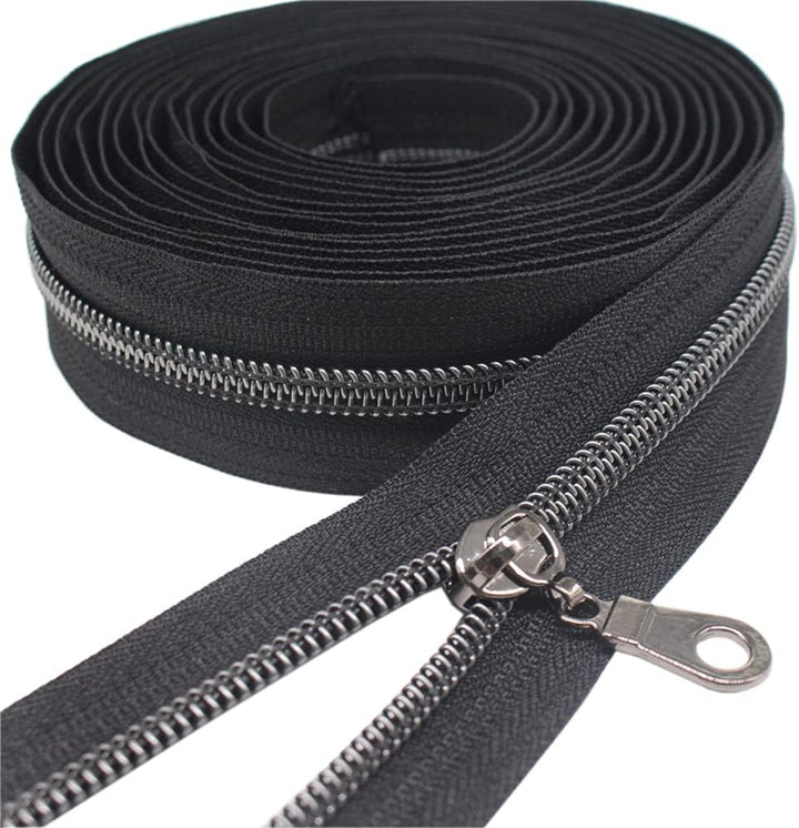 YaHoGa 9 m endlos Reissverschluss Meterware 6mm (Nickelschwarz Schwarz), Nickelschwarz Schwarz