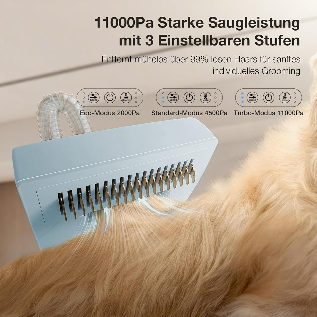 Hundeschermaschine mit Staubsauger, 7-in-1 Tierpflege Set mit 11000 Pa Saugkraft, Leise Fellpflegege