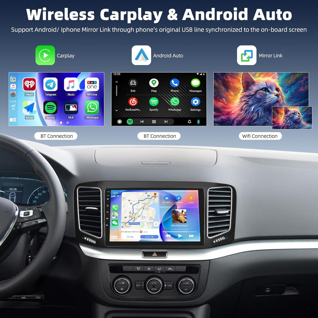 8 Core Qualcomm Android 15 4+64G Autoradio für Volkswagen Sharan 2012-2018, 9 "Touchscreen Radio mit