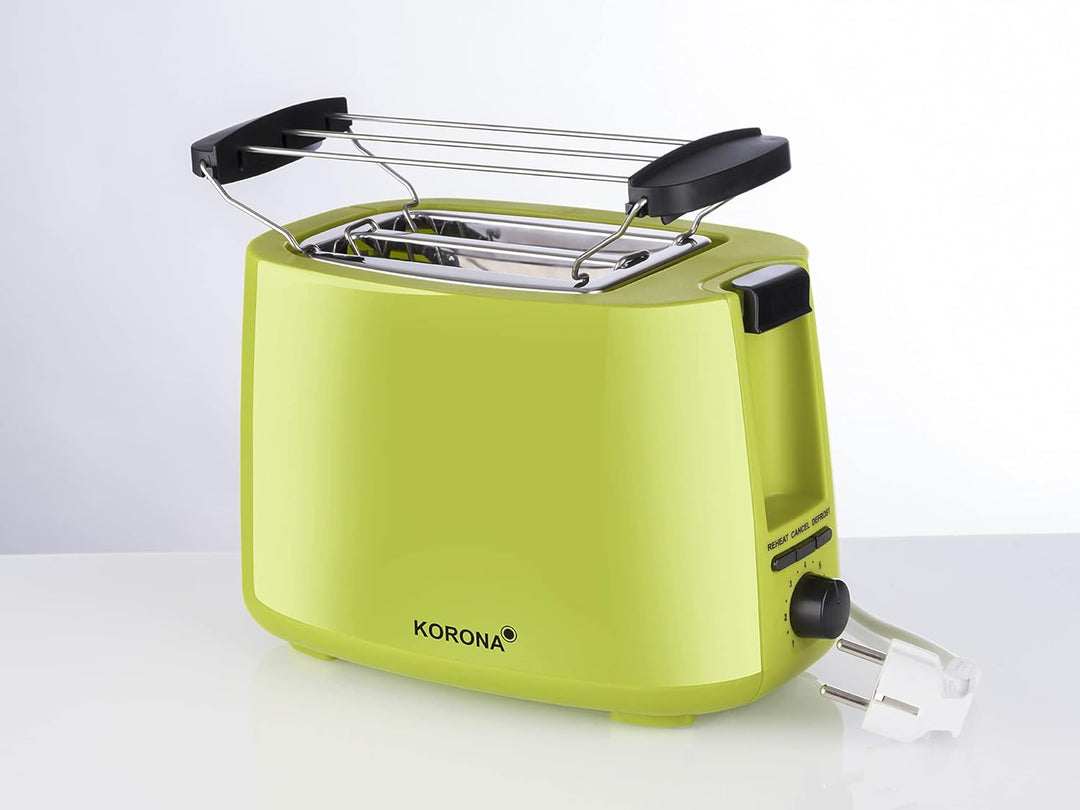Korona 21133 Toaster | grün| 2 Scheiben Toaster | 750 Watt | mit Brötchenaufsatz sowie einer Auftau-