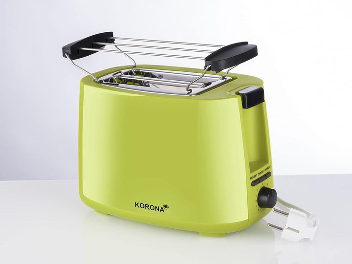 Korona 21133 Toaster | grün| 2 Scheiben Toaster | 750 Watt | mit Brötchenaufsatz sowie einer Auftau-
