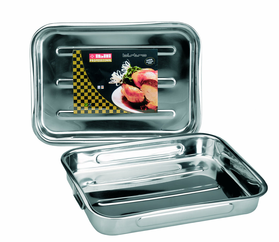 IBILI Roasting pan Bistro 54x39 cm of Stainless Steel, Silver, 54 x 39 cm 54 x 39 x 6 cm, 54 x 39 x